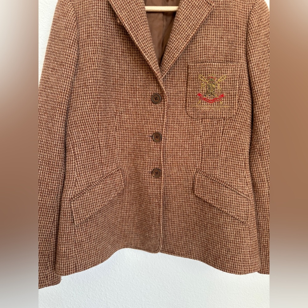 Vintage Ralph Lauren houndstooth riding blazer pure Woolmark Plaid Trim Italy 12 - Picture 10 of 17